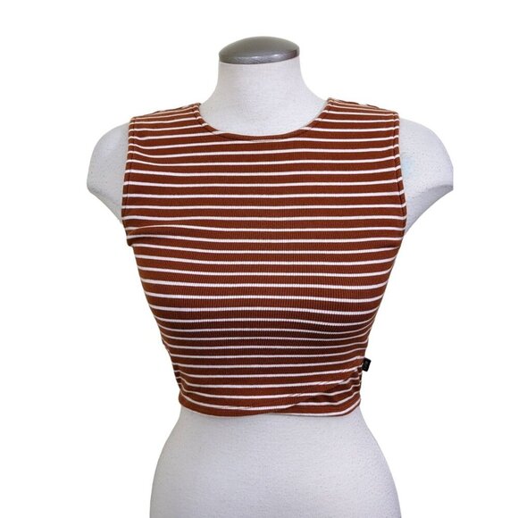 RVCA Lineage Striped Womens Crop Top Shirt Size S Summer Beach Orange Stretch - Picture 1 of 7